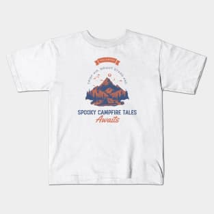 Crisp Air, Bright Stars, Spooky Campfire Tales. Halloween, adventure, outdoors, camping Kids T-Shirt